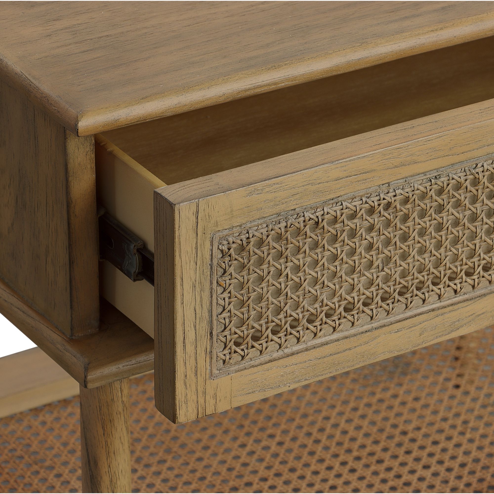 Uttermost Coast 26"W Oak Stain Rattan 1-Drawer Side Table