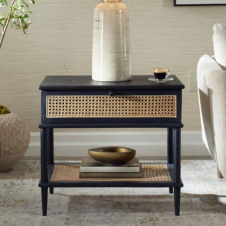 Image 1 Uttermost Coast Black and Rattan Cane Side Table