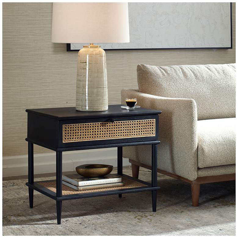 Image 3 Uttermost Coast Black and Rattan Cane Side Table more views