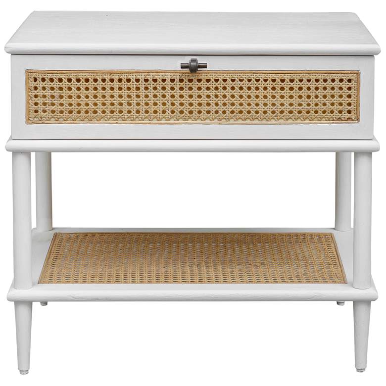 Image 2 Uttermost Coast White and Rattan Cane Side Table