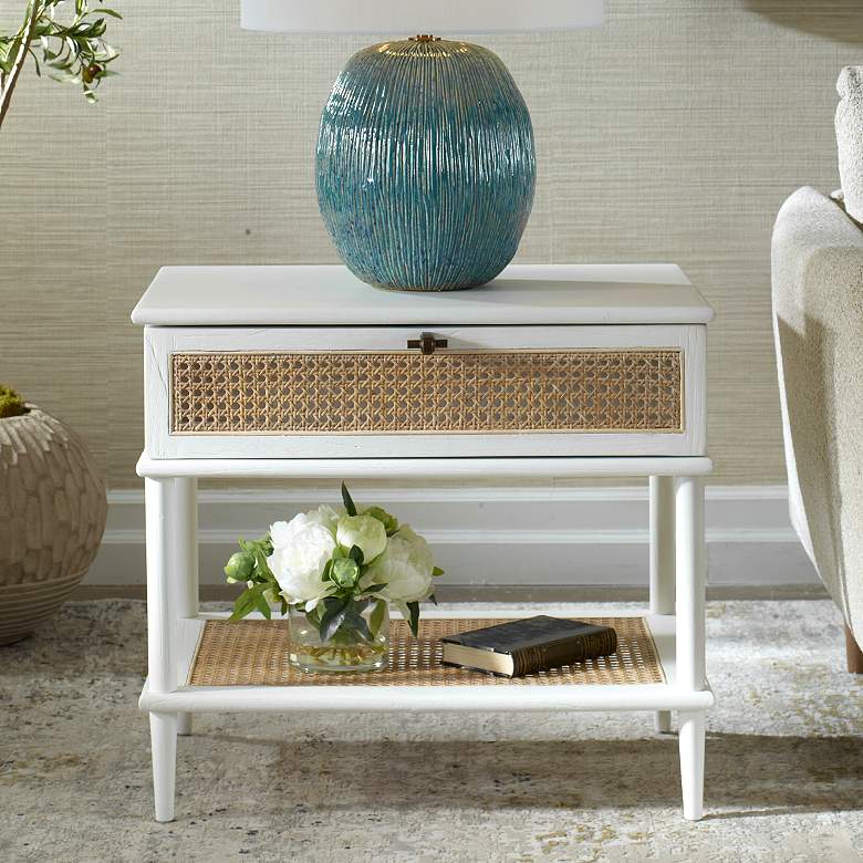 Image 1 Uttermost Coast White and Rattan Cane Side Table