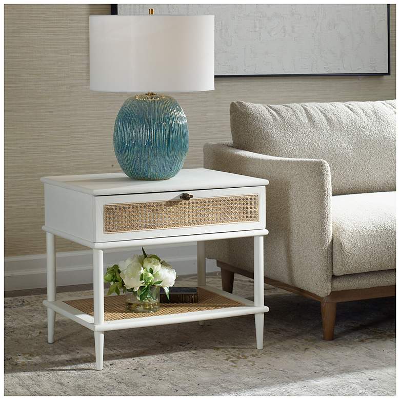 Image 3 Uttermost Coast White and Rattan Cane Side Table more views