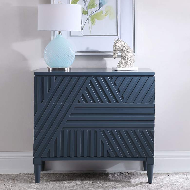 Image 3 Uttermost Colby 36" Wide Blue Carved 3-Drawer Accent Chest more views