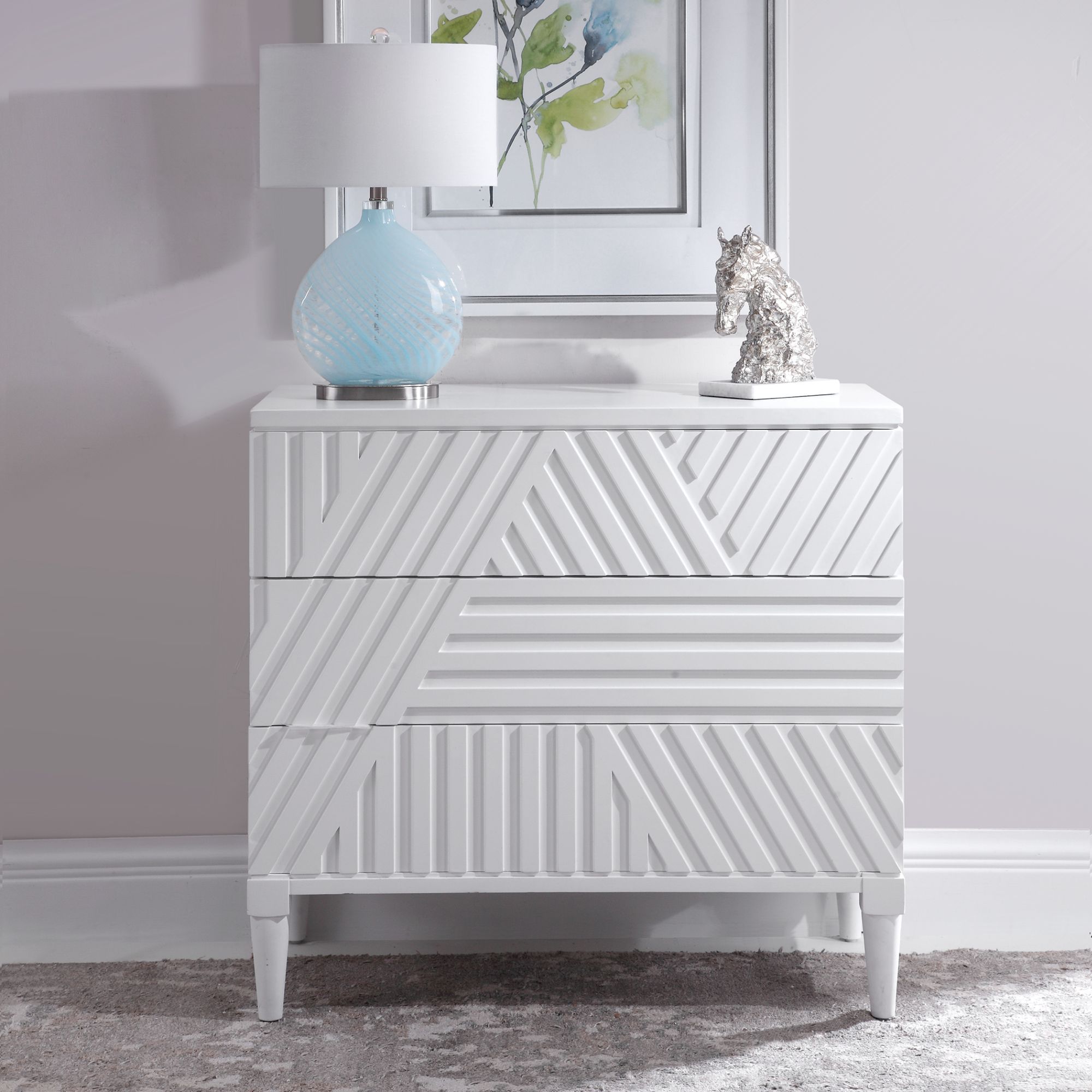 Image 7 Uttermost Colby 36" Wide White Carved 3-Drawer Accent Chest more views