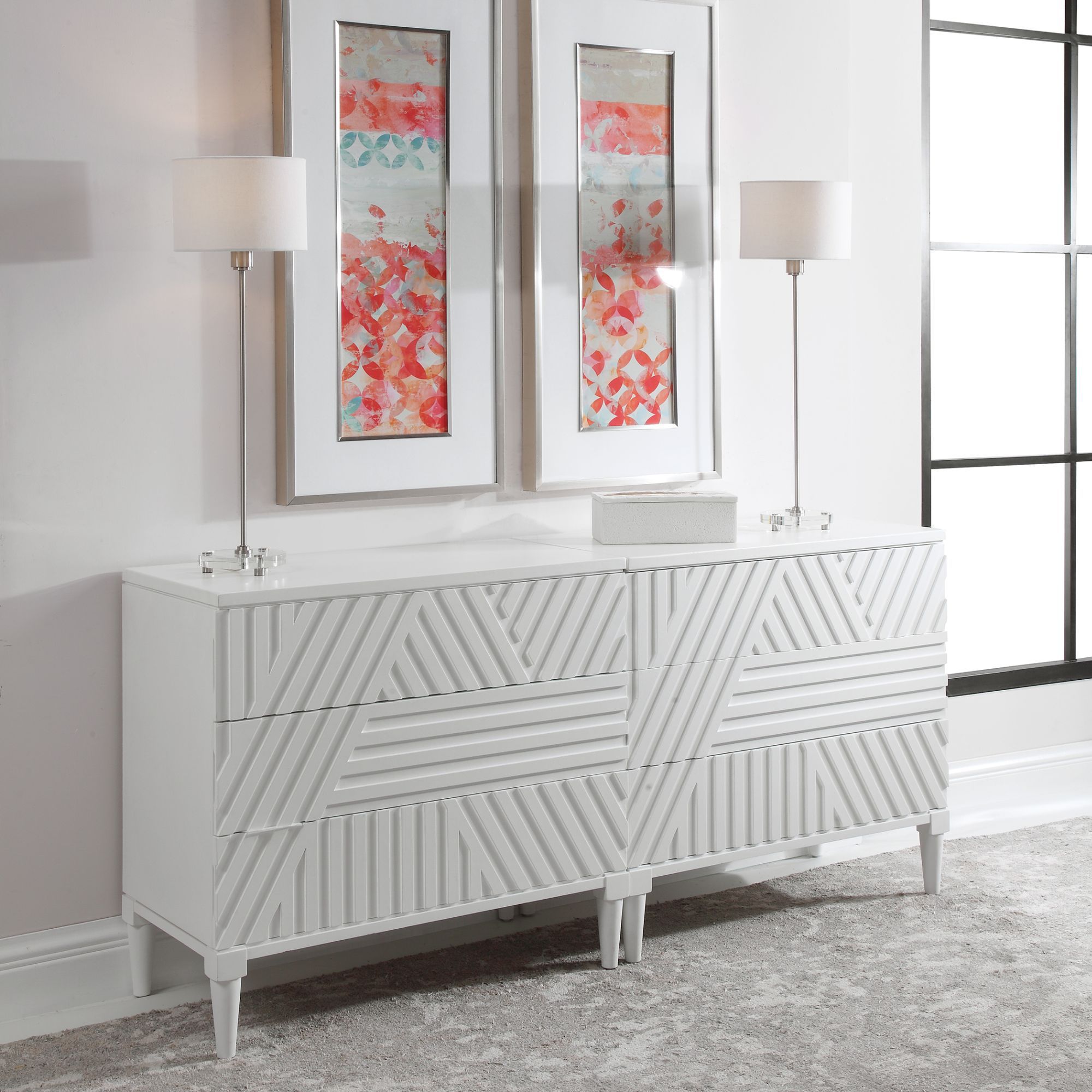Uttermost Colby 36" Wide White Carved 3-Drawer Accent Chest