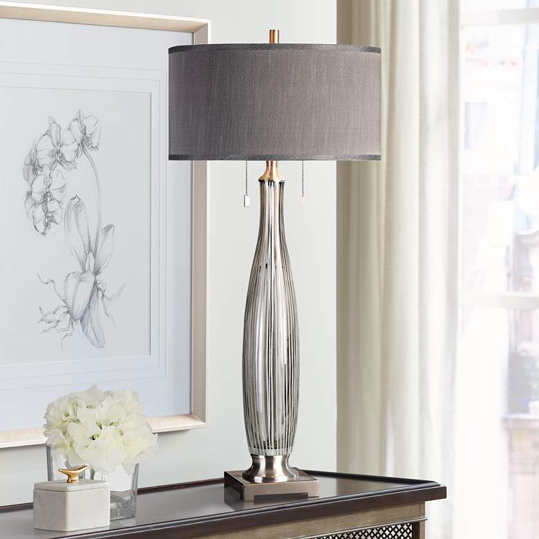 Image 1 Uttermost Coloma 38 3/4" High Smoke-Gray Striped Tall Glass Table Lamp