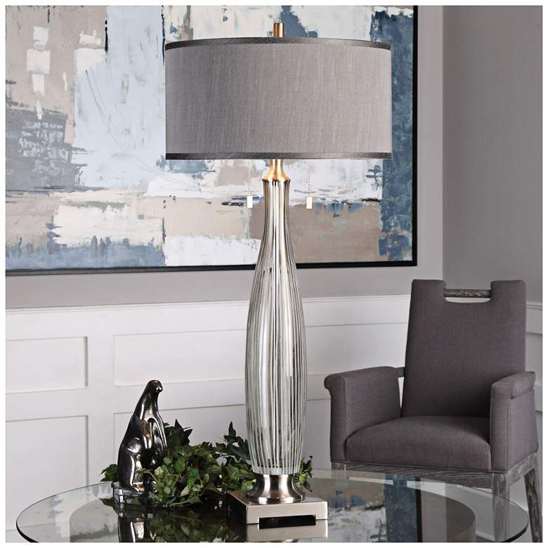 Image 3 Uttermost Coloma 38 3/4" High Smoke-Gray Striped Tall Glass Table Lamp more views