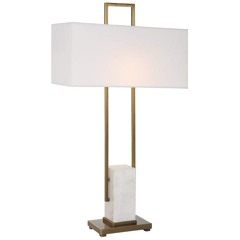 Image 3 Uttermost Column Plated Brass and Marble Table Lamp