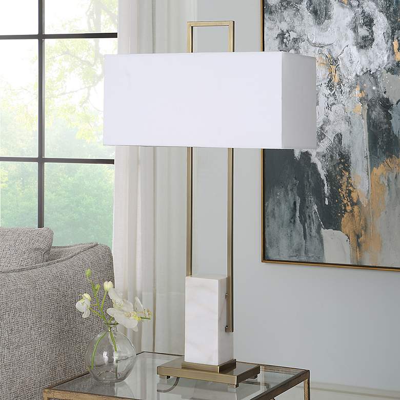 Image 4 Uttermost Column Plated Brass and Marble Table Lamp more views