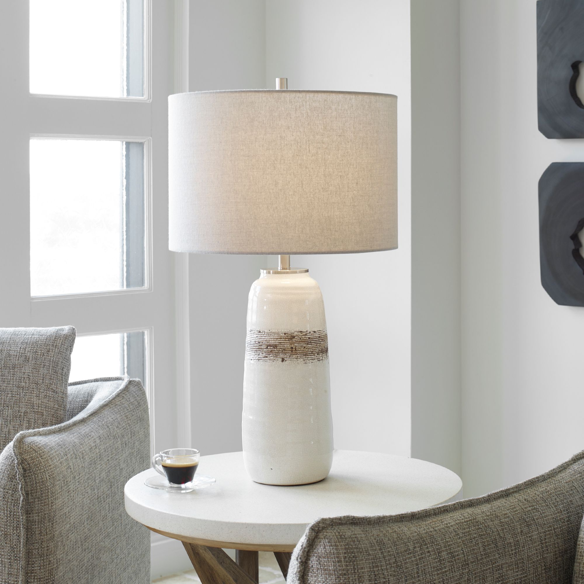 Image 7 Uttermost Comanche Off-White and Brown Ceramic Table Lamp more views