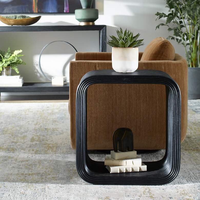 Image 1 Uttermost Compton 25" High Black Rattan Side Table