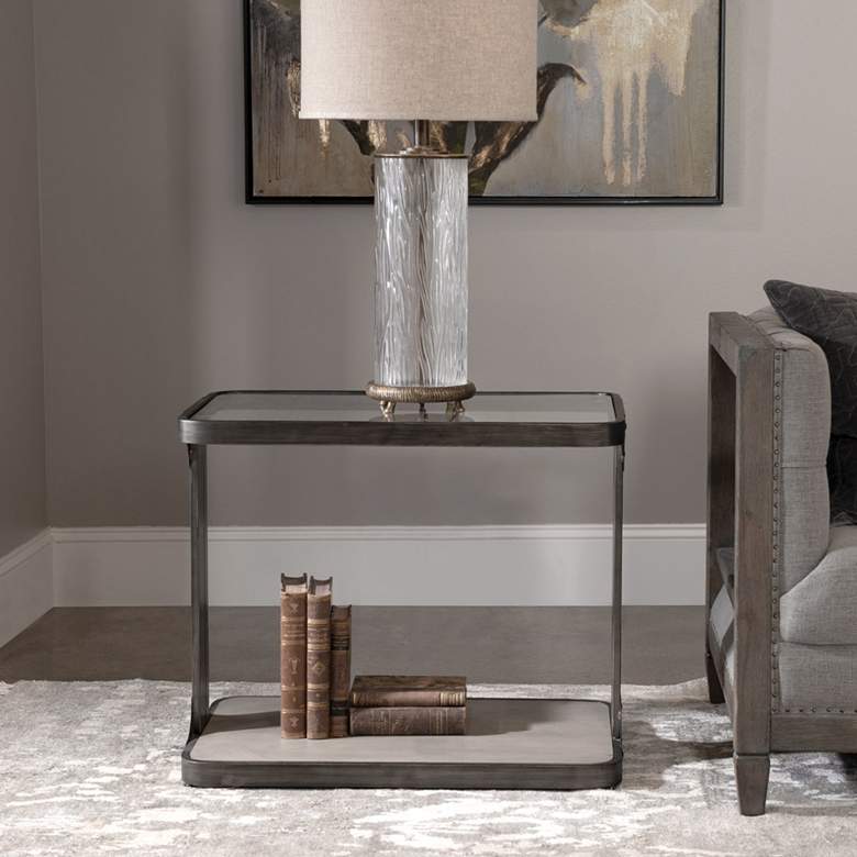 Image 1 Uttermost Compton 28 inchW Mushroom Gray and Gunmetal Side Table