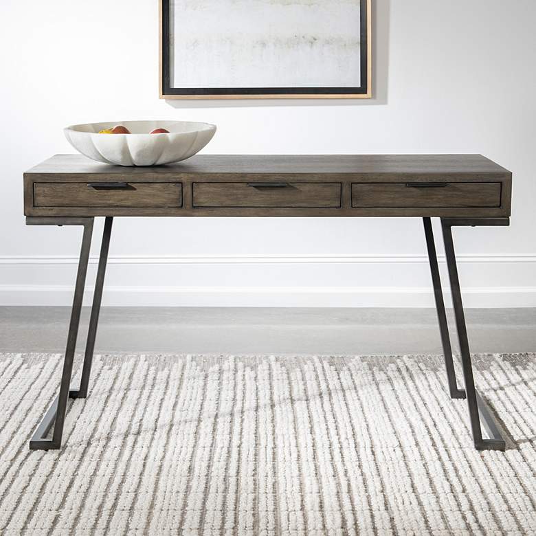 Image 1 Uttermost Comrade 50" Wide Brown Mango Wood 3-Drawer Desk