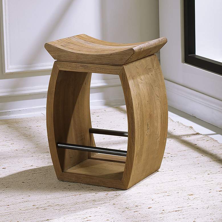 Image 1 Uttermost Connor 25" Brown Wood Counter Stool