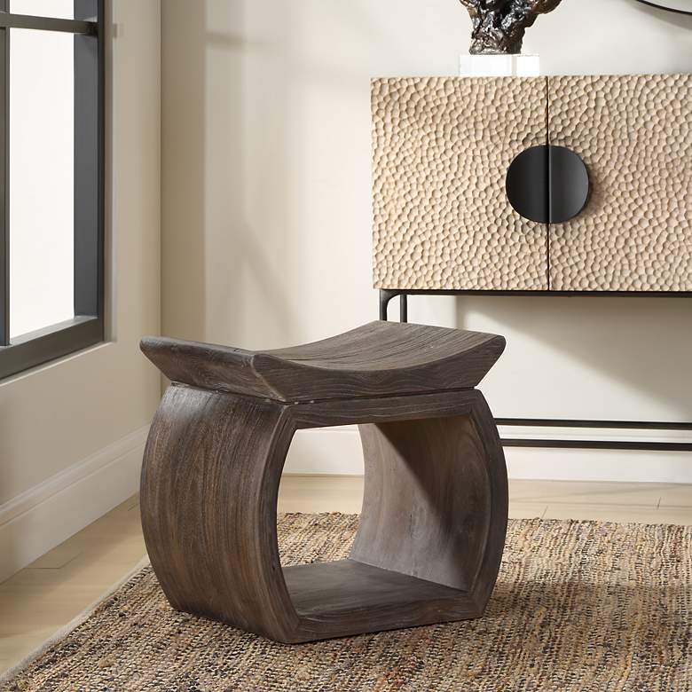 Image 3 Uttermost Conor Walnut Elm Wood Accent Stool more views