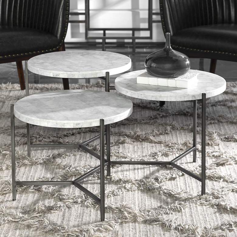 Image 1 Uttermost Contarini 38"W White Marble 3-Tiered Coffee Table