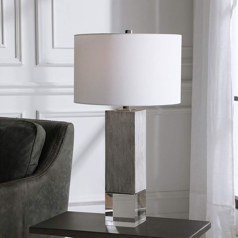 Image 7 Uttermost Cordata 28 1/2" Light Gray Oak Wood Column Table Lamp more views
