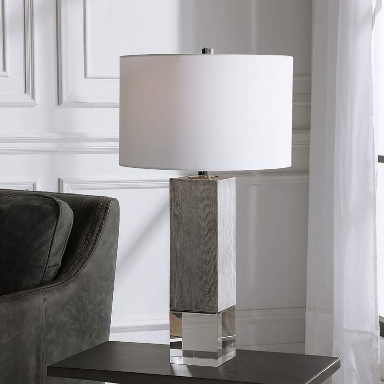 Image 7 Uttermost Cordata 28 1/2 inch Light Gray Oak Wood Column Table Lamp more views