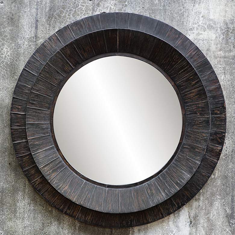 Image 1 Uttermost Corral 40 inch Wide Round Dark Espresso Black Wood Wall Mirror