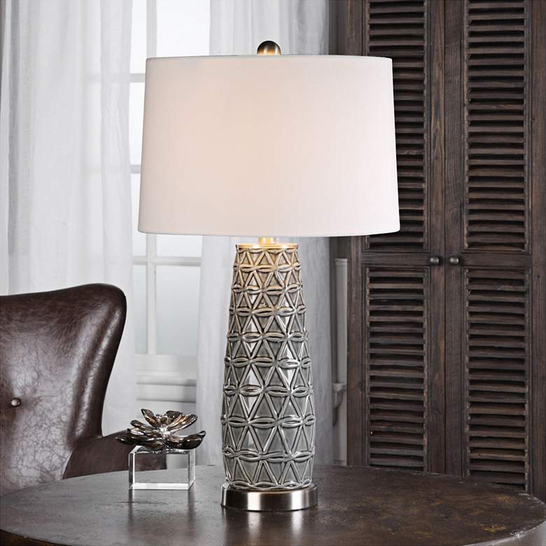 Image 1 Uttermost Cortinada 27 inch Stone Gray Glazed Ceramic Table Lamp