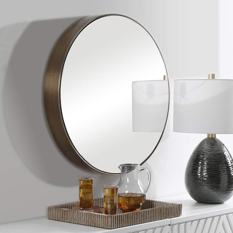 Image 1 Uttermost Coulson Brushed Brass 31 1/2 inch Round Wall Mirror