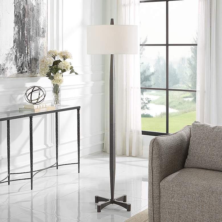 Image 1 Uttermost Counteract 67 1/2" Aged Black Metal Modern Floor Lamp
