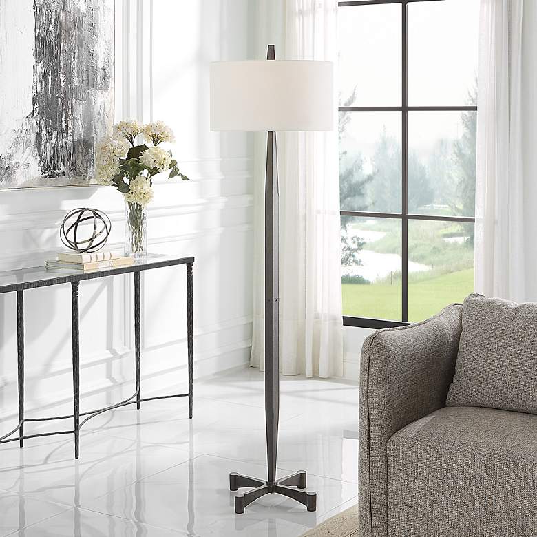 Image 1 Uttermost Counteract 67 1/2 inch Aged Black Metal Modern Floor Lamp