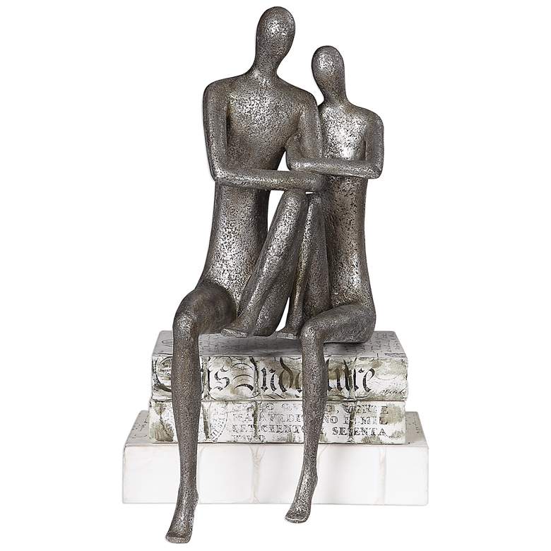 Image 2 Uttermost Courtship 19 inch High Antique Nickel Couple Statue