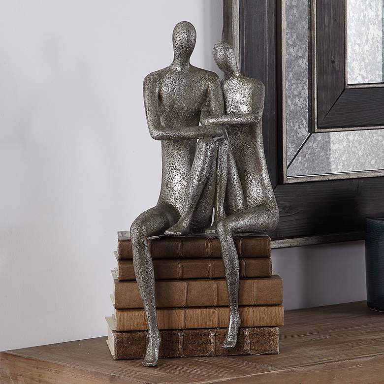 Image 1 Uttermost Courtship 19" High Antique Nickel Couple Statue