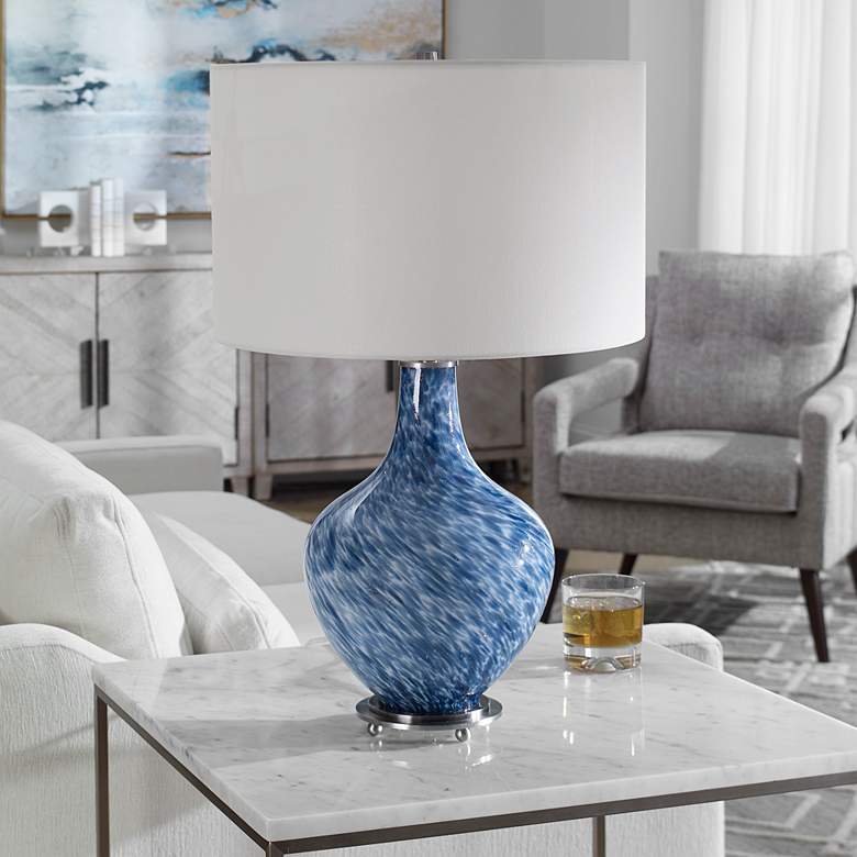 Image 1 Uttermost Cove 25" Blue and White Art Glass Table Lamp