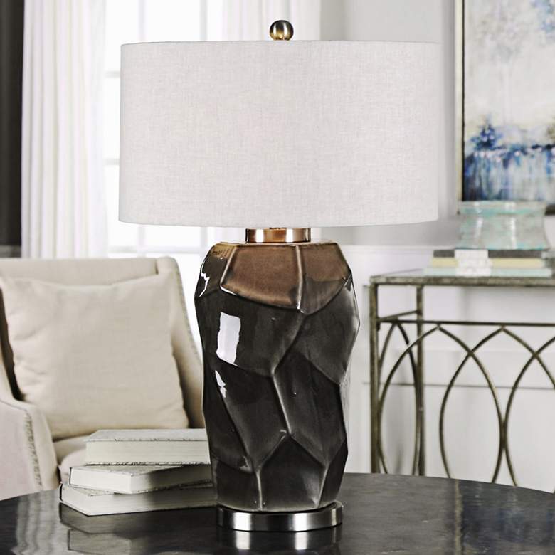 Image 1 Uttermost Crayton Glossy Crackle Rock-Gray Table Lamp