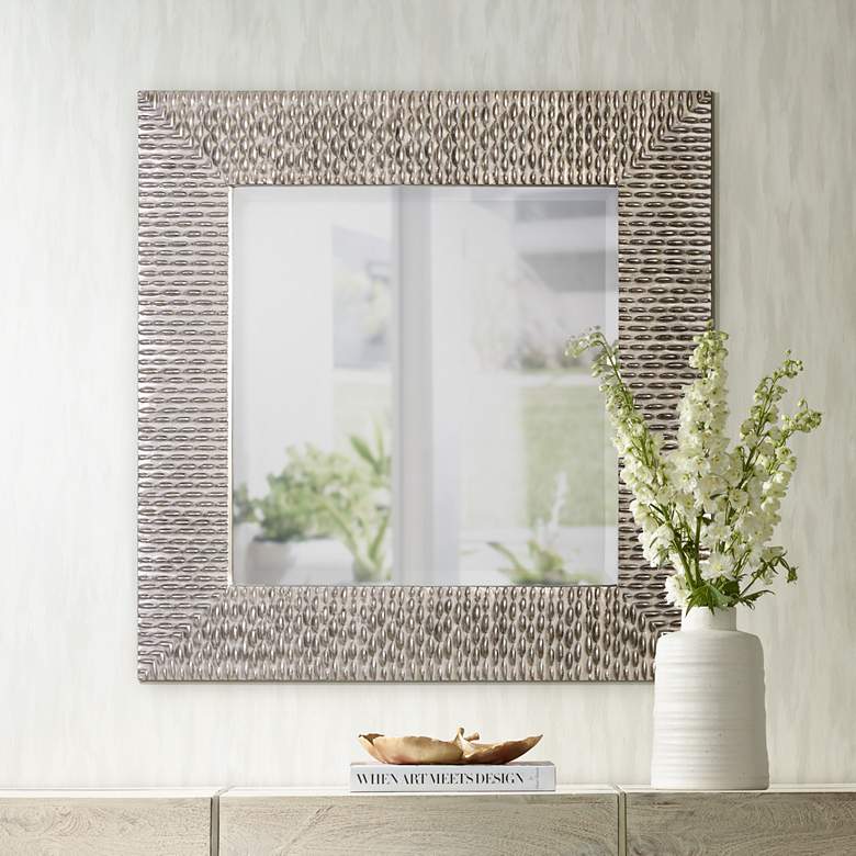 Image 1 Uttermost Cressida Silver Beaded 40 inch Square Wall Mirror
