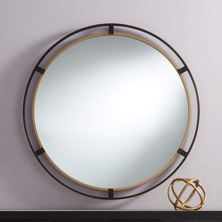 Image 1 Uttermost Crest Bronze and Gold 34 inch Round Wall Mirror