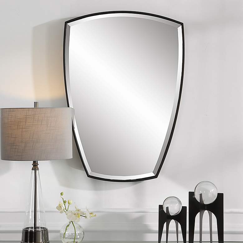 Image 2 Uttermost Crest Satin Black 25 1/4 inch x 36 inch Shield Wall Mirror