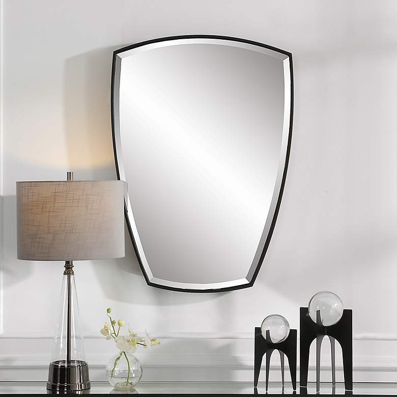 Image 2 Uttermost Crest Satin Black 25 1/4 inch x 36 inch Shield Wall Mirror