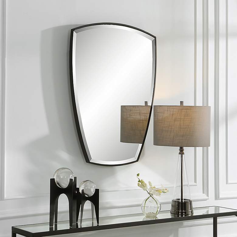 Image 4 Uttermost Crest Satin Black 25 1/4" x 36" Shield Wall Mirror more views