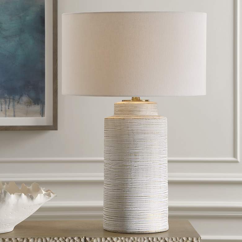 Image 1 Uttermost Crimp 26 1/2" Distressed Ivory Glaze Ceramic Table Lamp