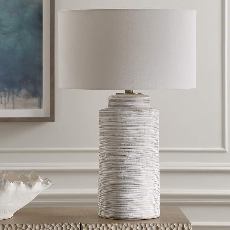 Image 4 Uttermost Crimp 26 1/2" Distressed Ivory Glaze Ceramic Table Lamp more views