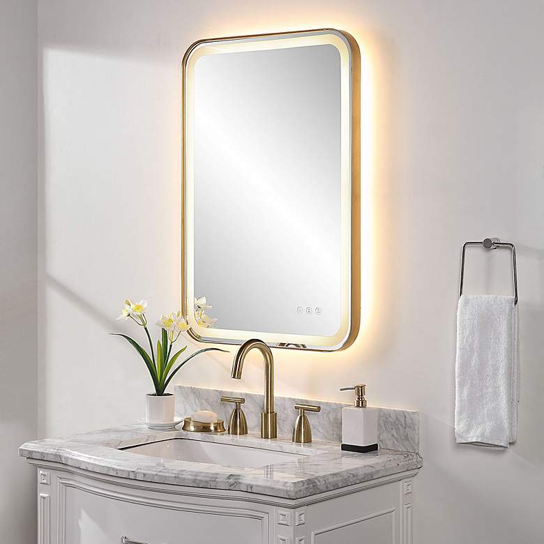 Image 4 Uttermost Crofton Brass 22.3" x 32.3" Lighted LED Vanity Mirror more views