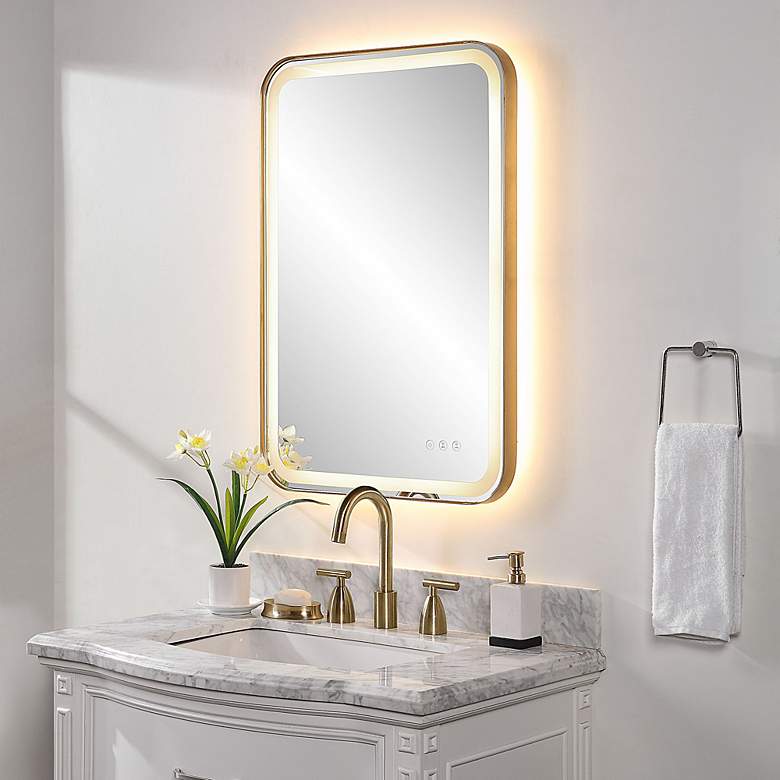 Image 4 Uttermost Crofton Brass 22.3 inch x 32.3 inch Lighted LED Vanity Mirror more views