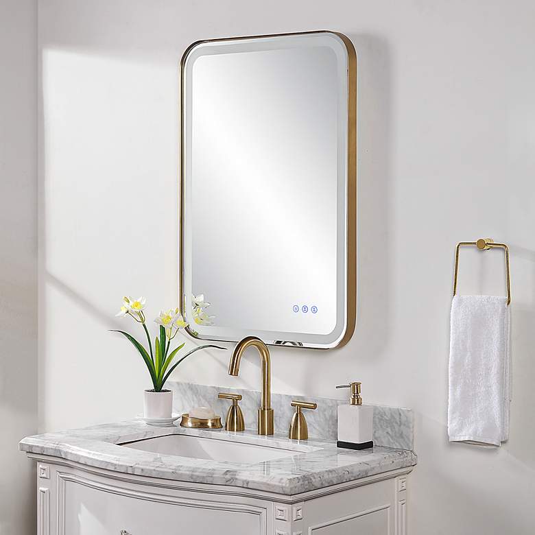 Image 5 Uttermost Crofton Brass 22.3" x 32.3" Lighted LED Vanity Mirror more views