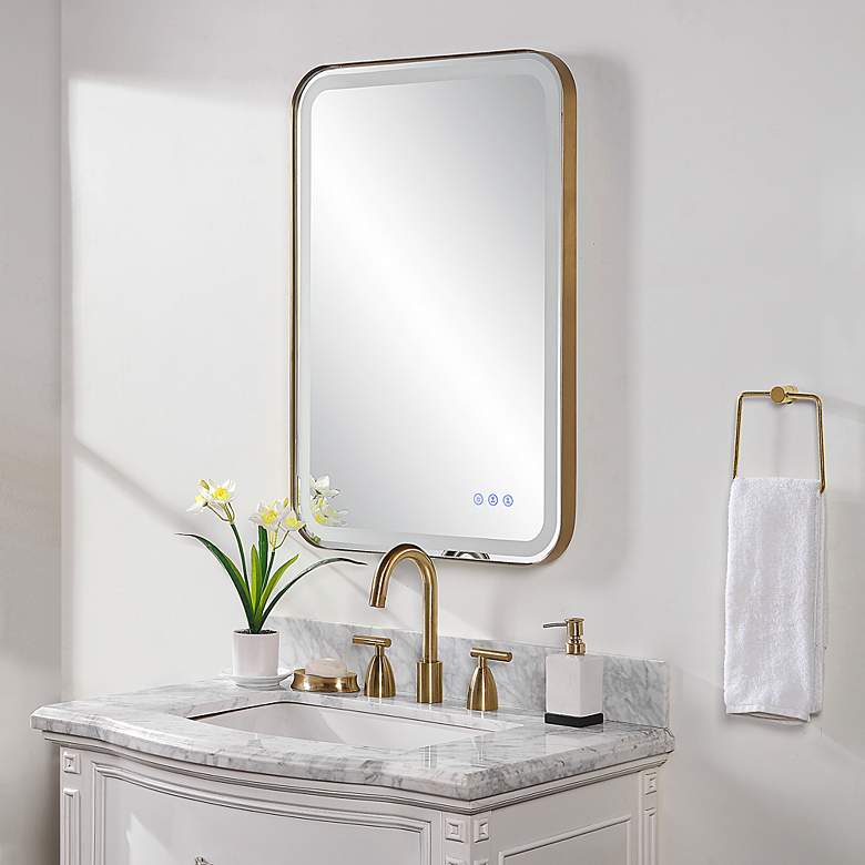 Image 5 Uttermost Crofton Brass 22.3 inch x 32.3 inch Lighted LED Vanity Mirror more views