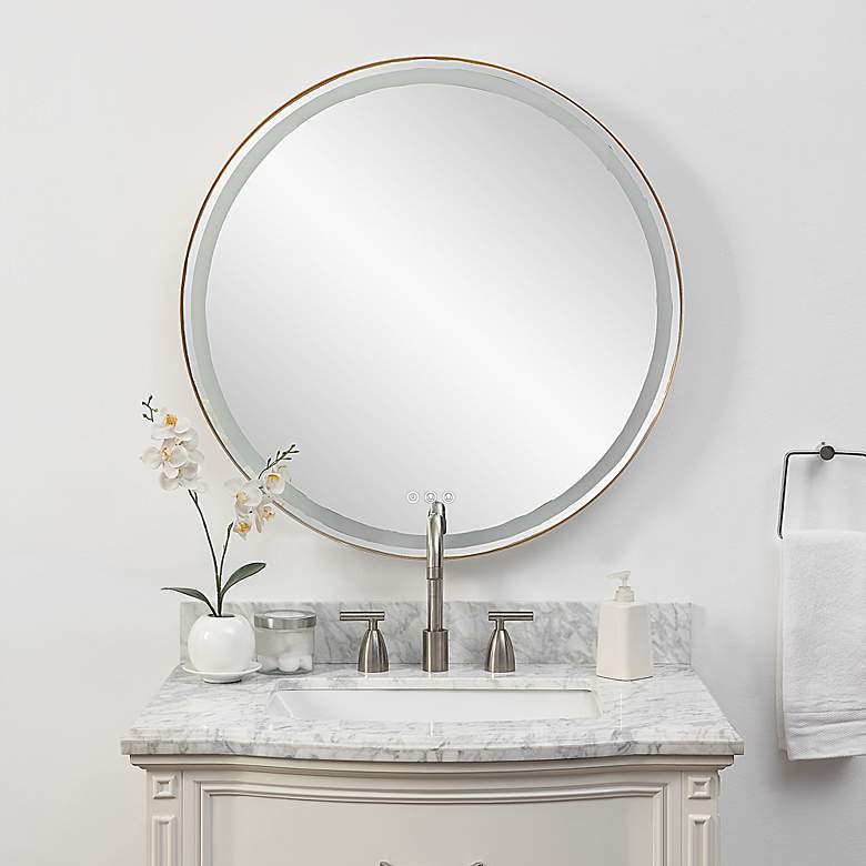 Image 2 Uttermost Crofton Brass 32" Round Lighted LED Round Mirror