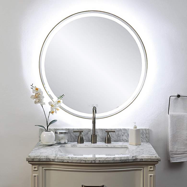 Image 4 Uttermost Crofton Brass 32" Round Lighted LED Round Mirror more views