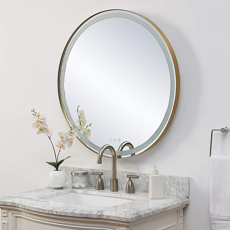 Image 6 Uttermost Crofton Brass 32" Round Lighted LED Round Mirror more views