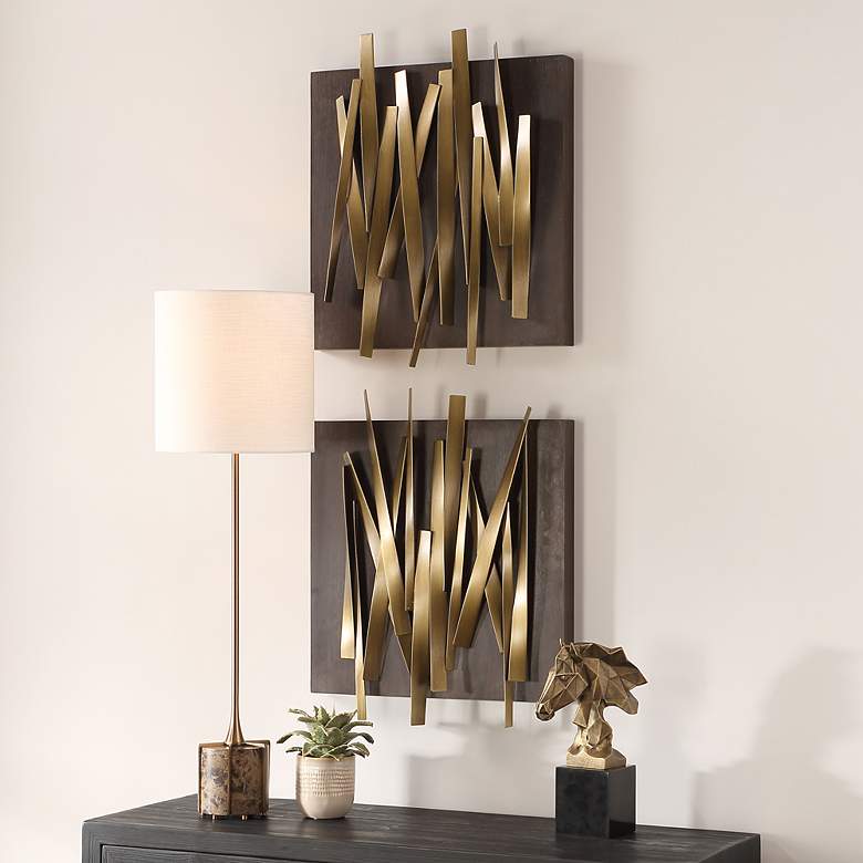 Image 3 Uttermost Crosshatch 24" High 2-Piece Metal Wall Decor Set more views