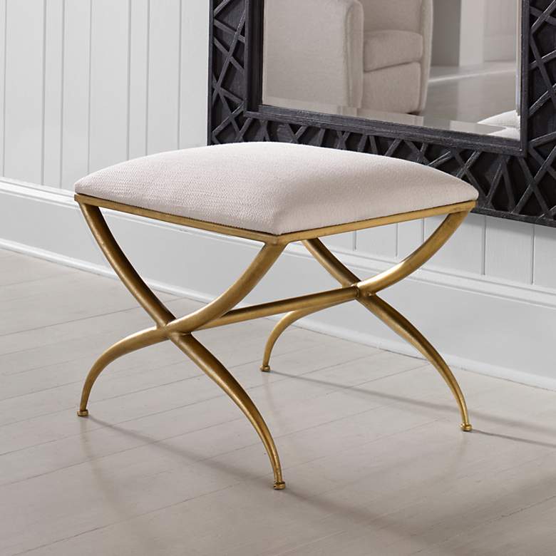 Image 1 Uttermost Crossing 23 1/2" Wide White Fabric Small Bench