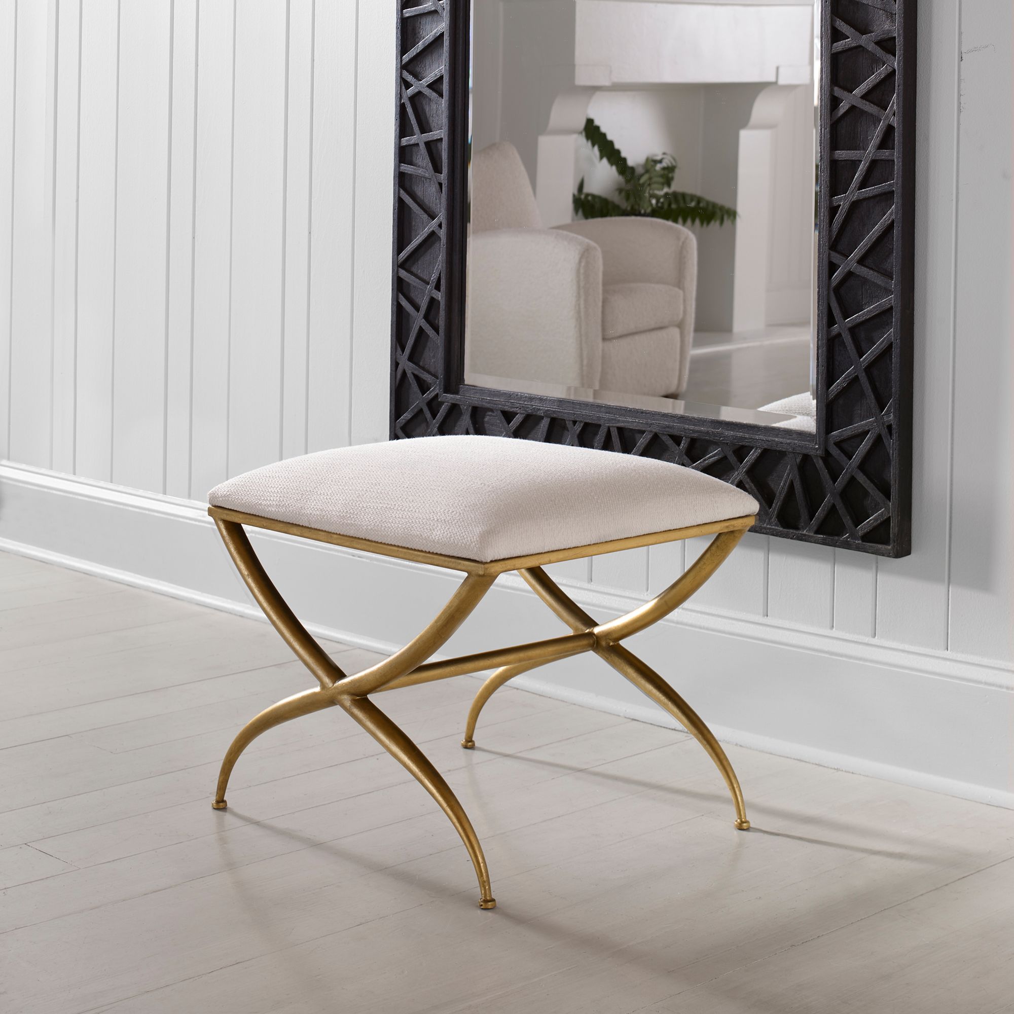 Image 6 Uttermost Crossing 23 1/2" Wide White Fabric Small Bench more views