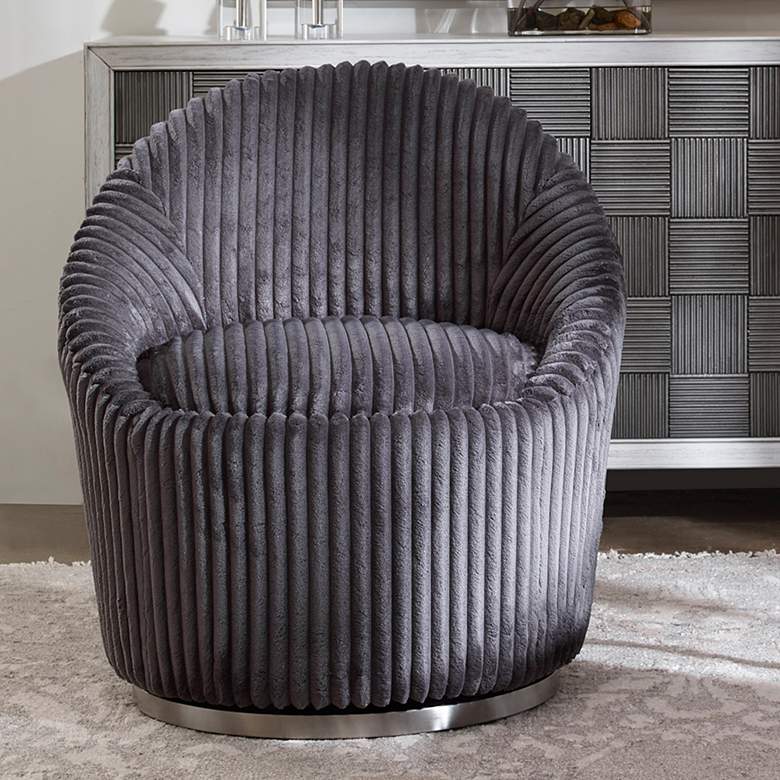 Image 1 Uttermost Crue Fluted Gunmetal Chenille Swivel Chair