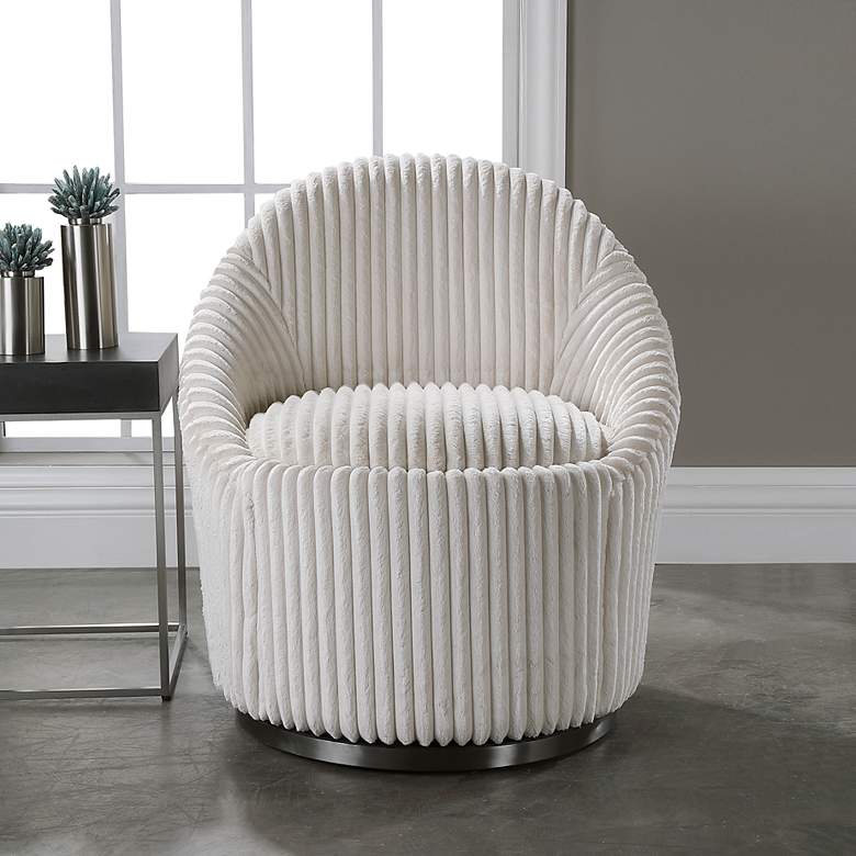 Image 1 Uttermost Crue Fluted Ivory Chenille Swivel Chair